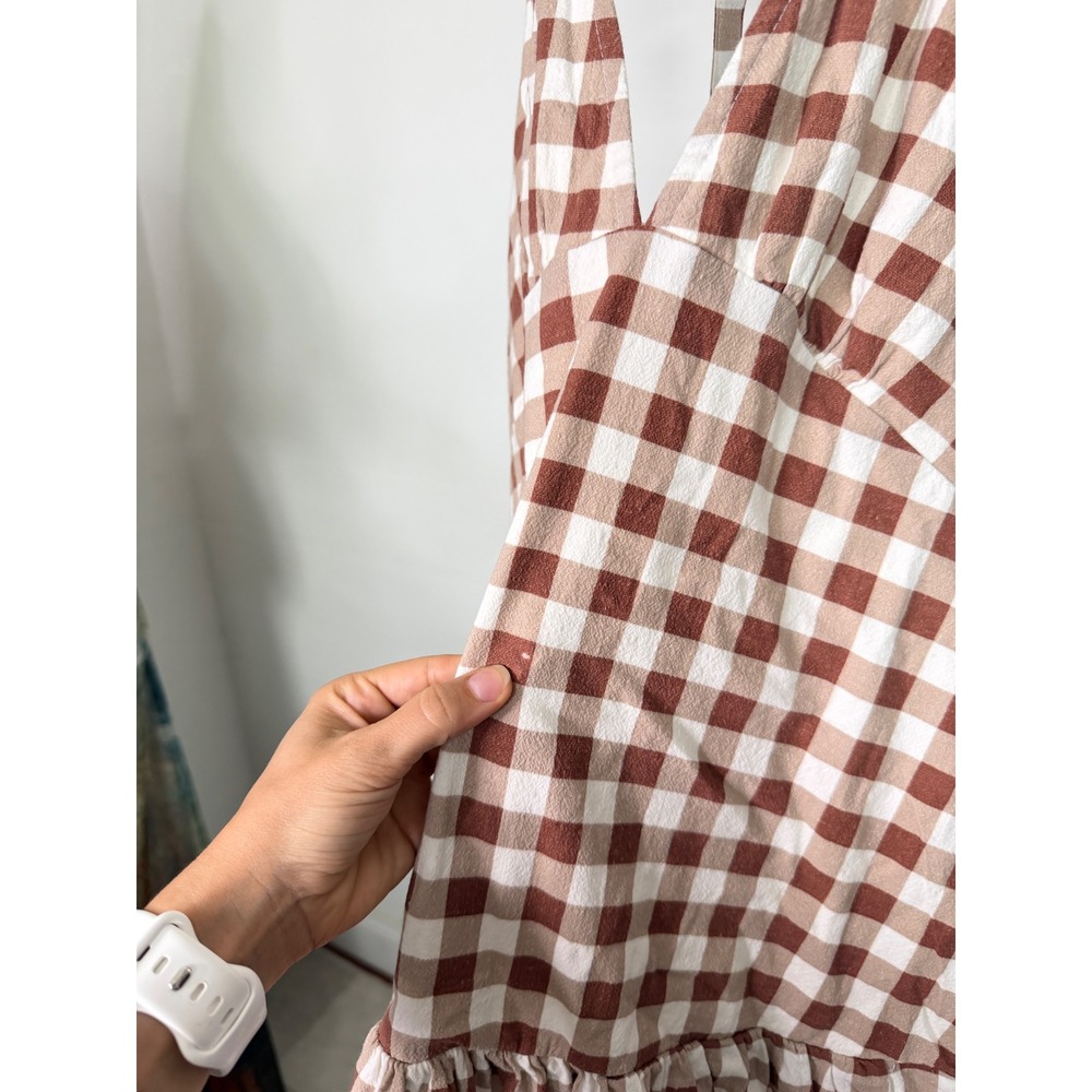Free‎ People Cecil Mini Dress Brown Patina Combo Gingham Halter Size M - Picture 5 of 6
